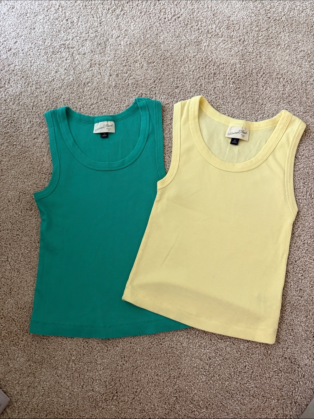 Universal Thread Yellow and Green/Teal Ribbed Tank Tops Size XS